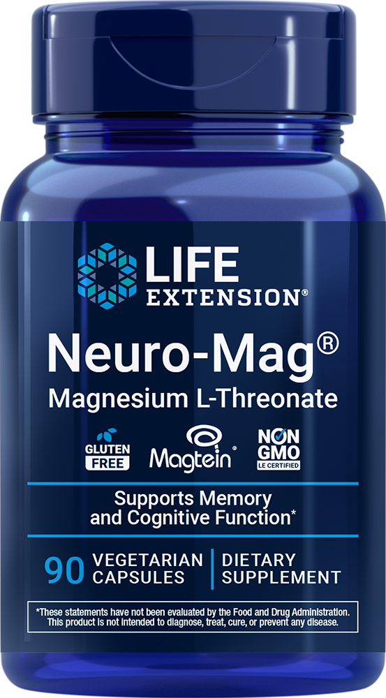 Life Extension Neuro-Mag Magnesium L-Threonate, Memory Health, Quick Thinking, Cognitive Health Support, Vegetarian, Non-GMO, 90 Vegetarian Capsules (144 mg from 2000 mg Magtein Magnesium (Pack of 2)